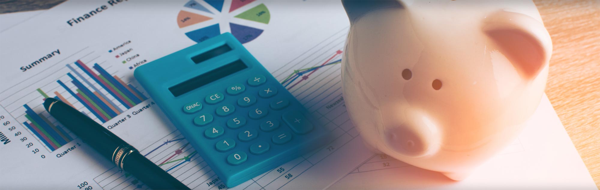Piggy Bank with Calculator and Pens